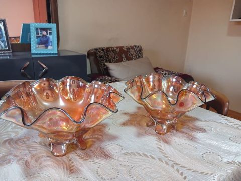 İki ədəd dekorativ şüşə meyvə/salfa qabı dəsti. - Material: qalın — Digah