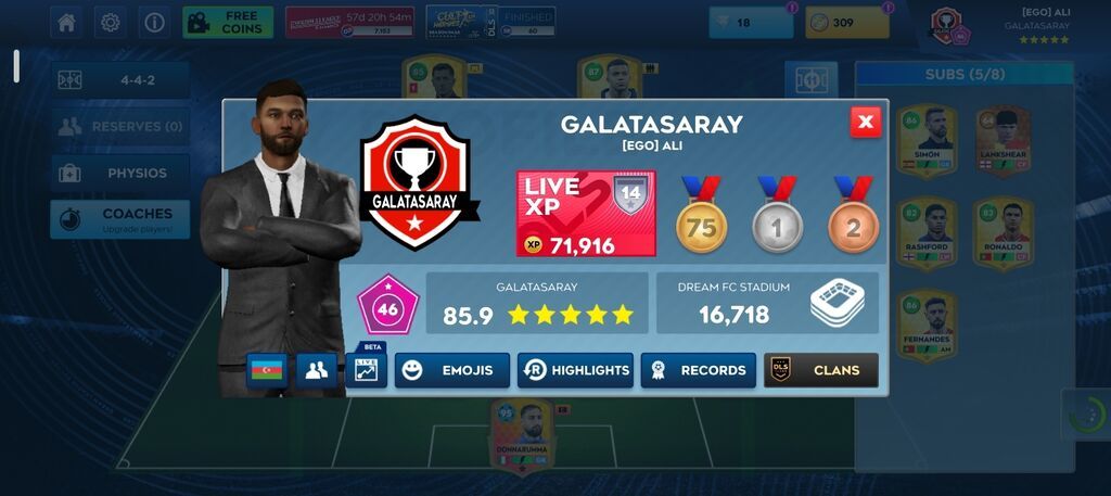Oyun hesabı – Dream League Soccer komandası 46 səviyyədir Komanda — Oyun dəstləri, Sabirabad (3)
