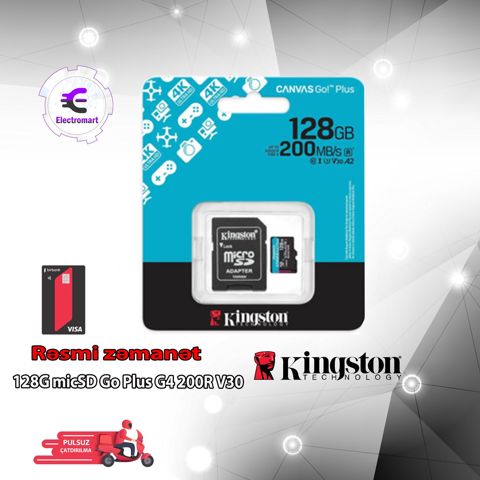 Mikro SD Kingston 128G micSD Go Plus G4 200R V30 (SDCG4/128GB) — Bakı