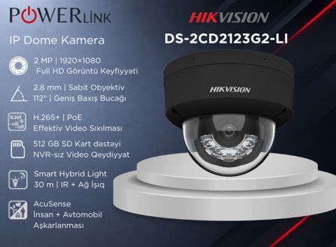 IP Dome Təhlükəsizlik Kamerası 2.8mm AcuSense Smart Hybrid Light Hikvision DS-2CD2123G2-LI 2MP — Powerlink Azərbaycan