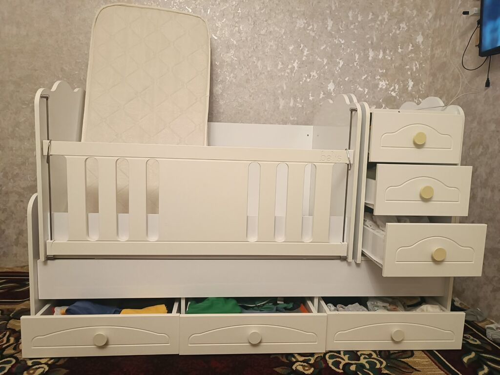 Uşaq beşiyi-komodlu transformator - Rəng: krem/ivory ağ - Material — Bəşikləri, Digah (2)