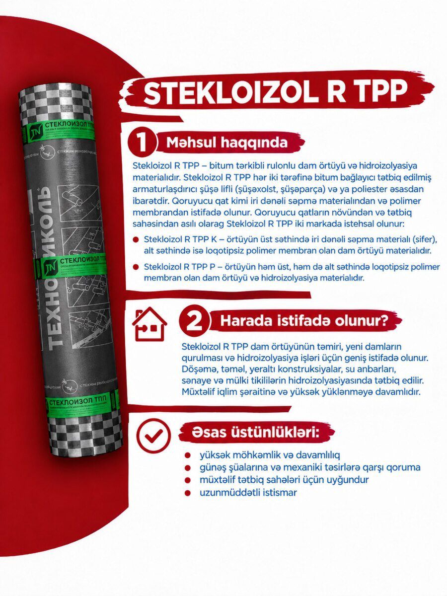 Stekloizol R TPP – Dam örtüyü və hidroizolyasiya materialı — Təmir və inşaat, Bakı (2)