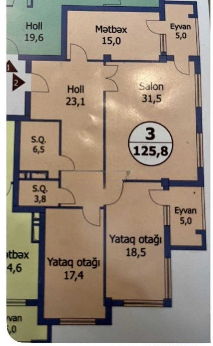Satılır 3 otaqlı yeni tikili 126 m² — Mənzil, Bakı (3)