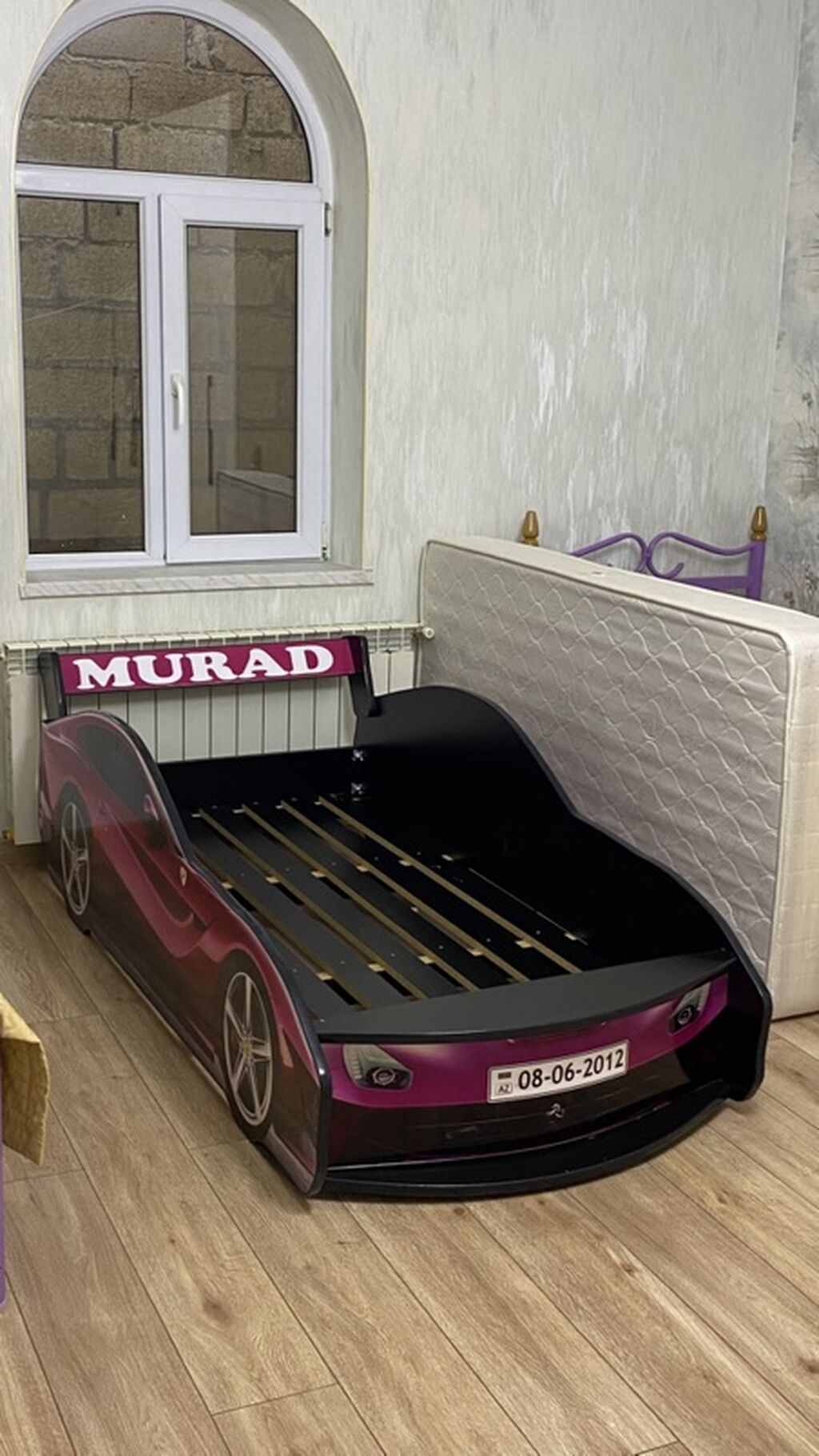 Uşaq çarpayısı – “avtomobil” dizaynlı model - Rəng: bənövşəyi/çəhrayı — Yataqlar, Bakı (2)