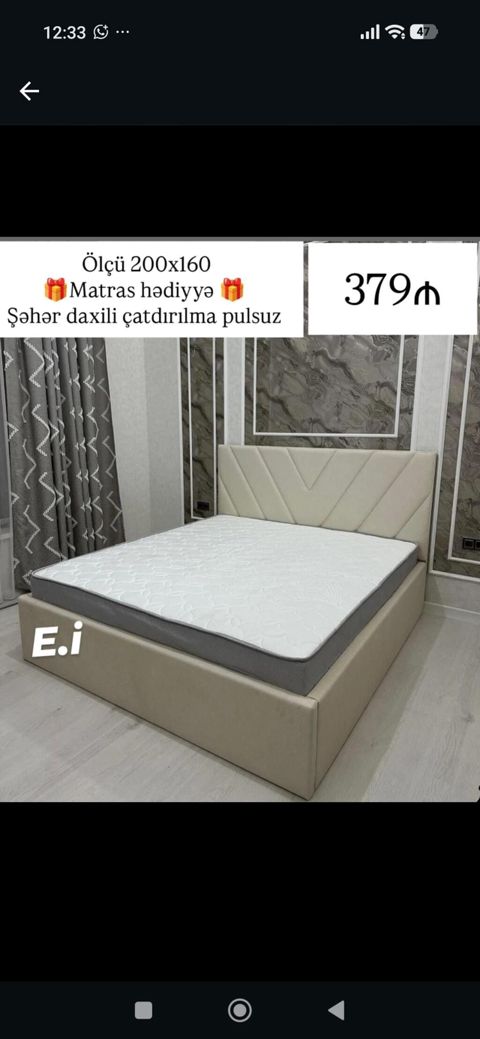 Yataq dəsti – ölçü 200x160 Yumşaq başlıqla müasir dizayn — Bakı