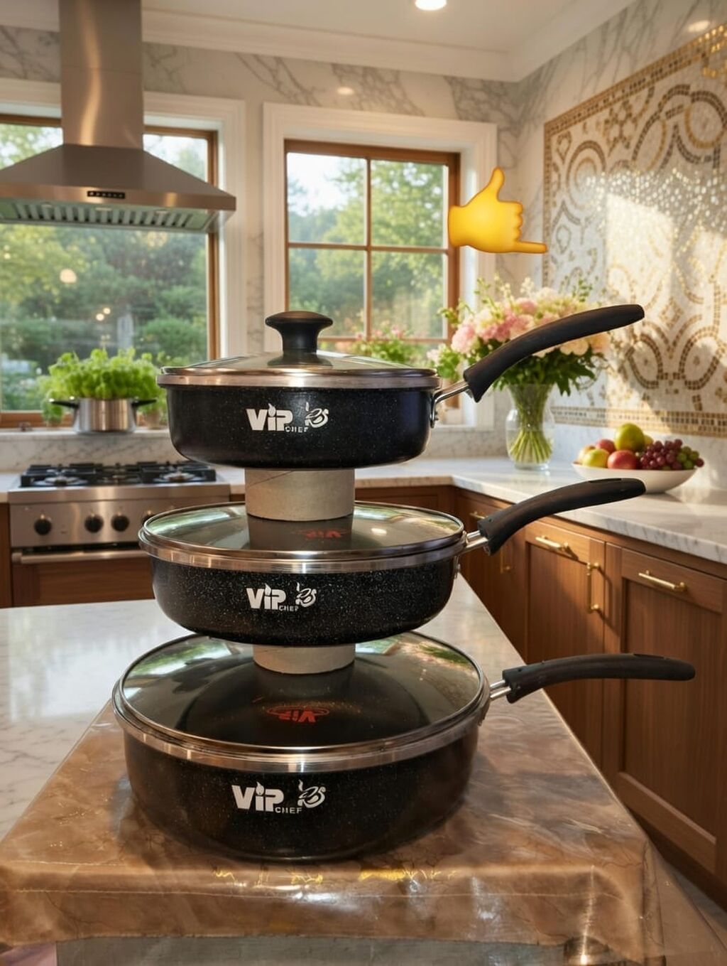 VIP Chef 3-lü tava dəsti - Çoxölçülü set: 3 müxtəlif diametrli tava — Jaketlər, Digah (6)