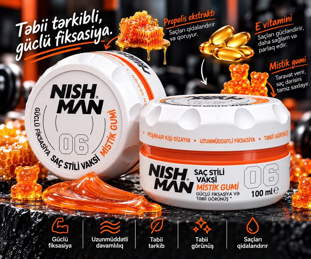 Saç üçün mum Nishman Hair Styling Wax 06 Mystic Gummy 100 ml — Mallar, Bakı (2)