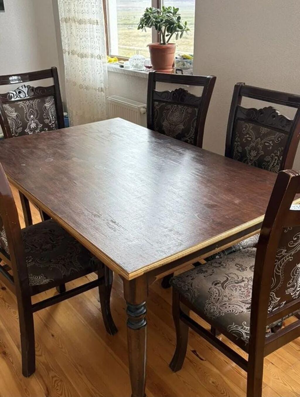 Masa dəsti – 6 oturacaqla birlikdə. - Material: taxta, tünd qəhvəyi — Masalar və stullar, Bakı