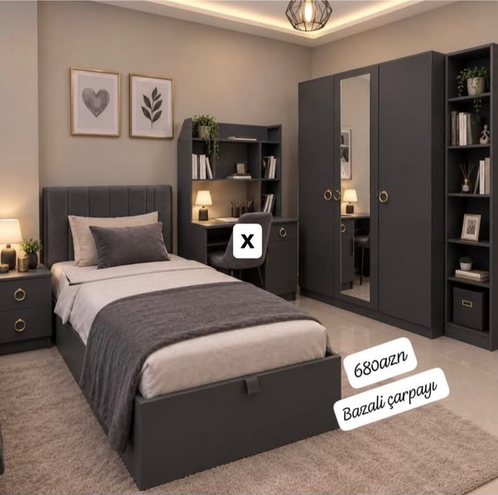 Tək nəfərlik bazalı çarpayı – 680 AZN - Rəng: Tünd boz (qrafit) — Yataqlar, Bakı