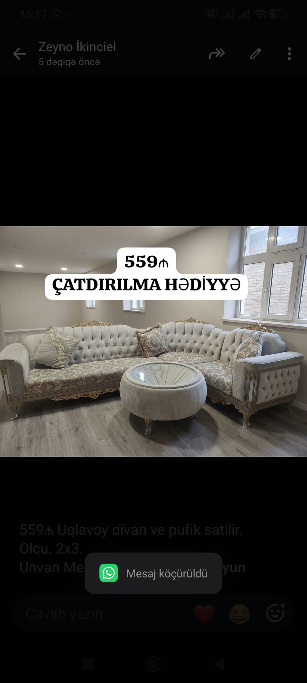 559₼ Uqlavoy divan ve pufik satilir. Olcu. 2x3. Unvan Mehdiabad — Divanlər, Bakı