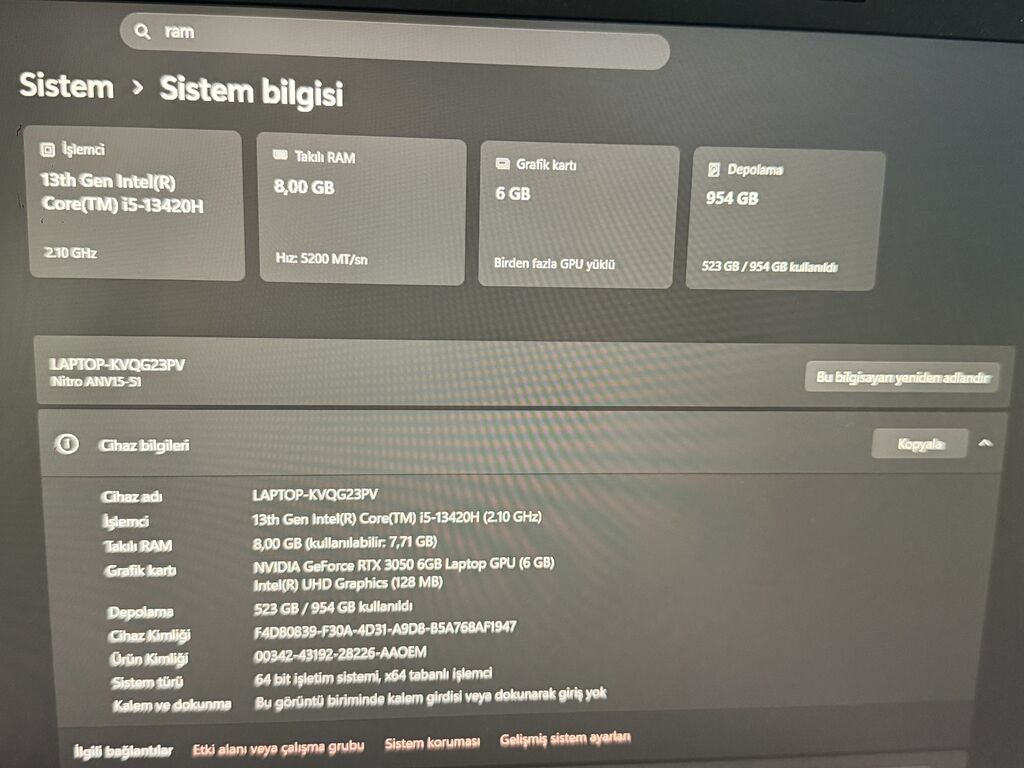 Salam hər vaxtınız xeyr Yaddaş 1 tb Ram 2 slot 8 gb 1 slot boş — Acer, Tərtər (2)