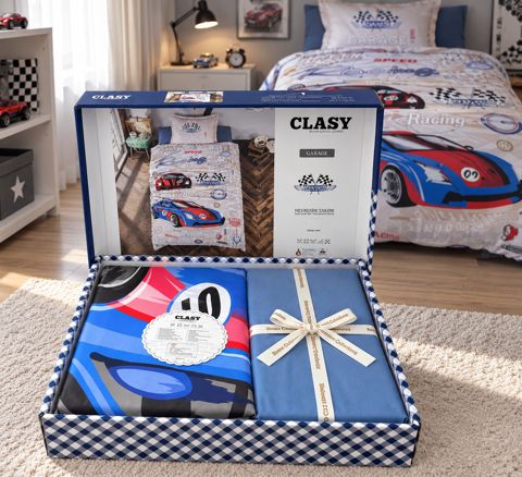 Uşaq yataq dəsti Clasy Garage Series Göy/Ağ — Bakı