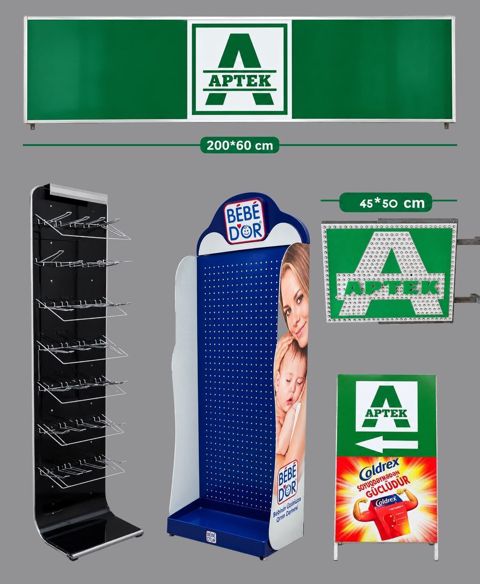 Aptek üçün reklam və vitrin avadanlıqları dəsti Tərkib: - İşıqlı — Bakı