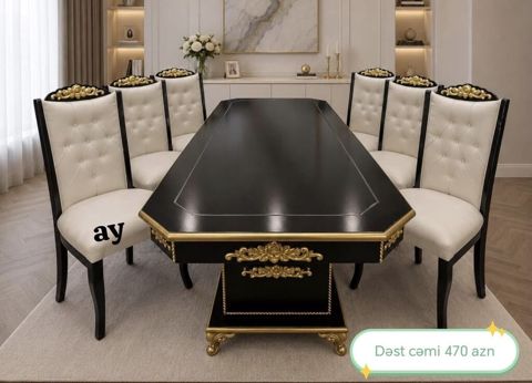 Klassik üslubda yemək otağı dəsti - Tərkibi: 1 böyük masa + 6 stul — Bakı