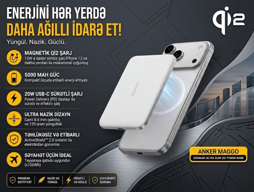 Anker Ultra slim 5k White power bank — Smartfonlar, Bakı (2)