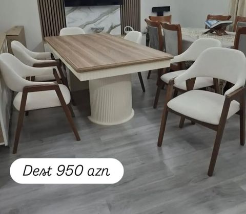 Yemək otağı mebel dəsti - Dəst: yemək masası + 6 ədəd kreslo tipli — Bakı