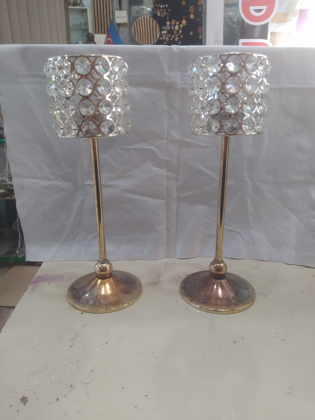 Məhsul: 2 ədəd bəzəkli şamlıq (set) - Material: metal gövdə və dayaq — Eviniz üçün ətirləri, şamlar və şam tutacaqları, Bakı (2)