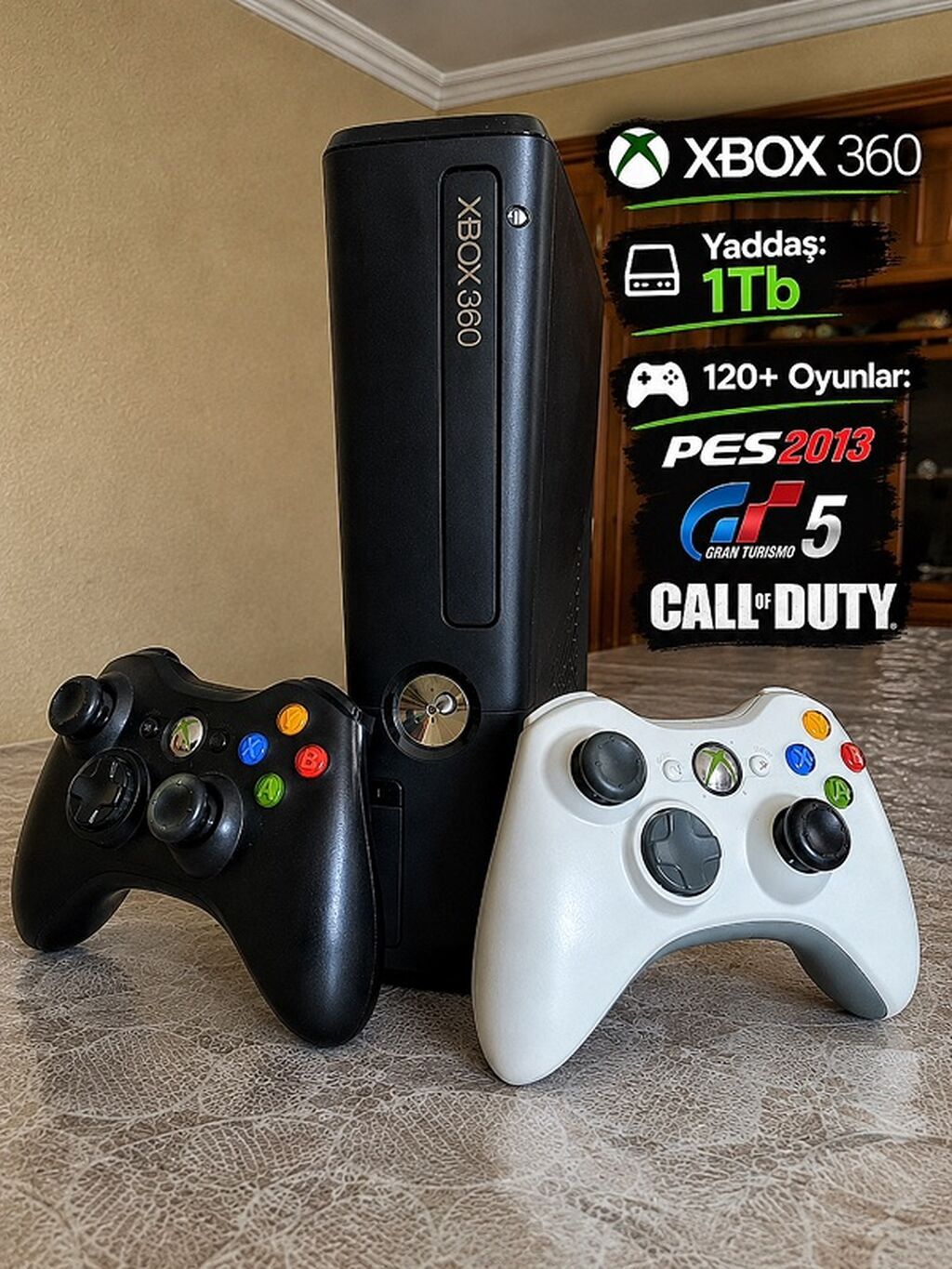 Xbox 360 oyun konsolu paketi Xüsusiyyətlər: - Model: Xbox 360 (qara — Oyun konsolları, Gəncə (2)