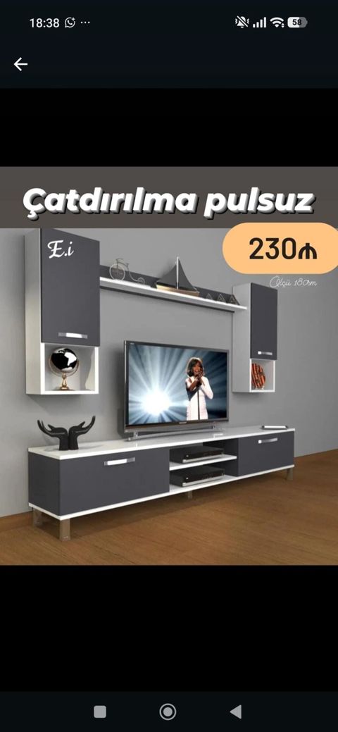 TV stend və asma modul dəsti - Ölçü: 180 sm (şəkildə göstərildiyi — Bakı