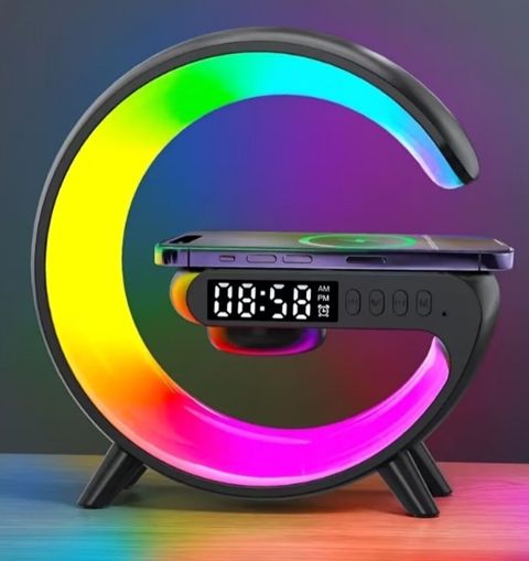 RGB “G” formalı masaüstü saat-lampa və simsiz şarj qurğusu (3‑ü 1-də) — Bakı