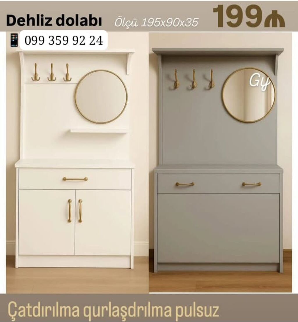 Dehliz dolabı – ölçü: 195 x 90 x 35 sm Xüsusiyyətlər: - Asılqan — Xol üçün, Bakı