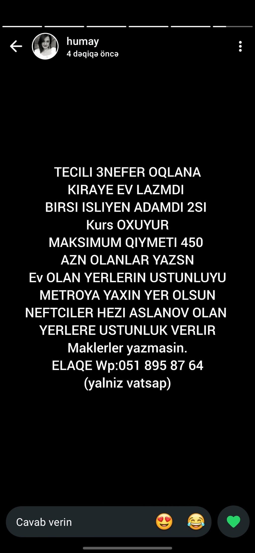 kirayə ev axtarılır: 3 nəfər oğlan üçün. Bir nəfər işləyir, 2 — Mənzil, Masazır