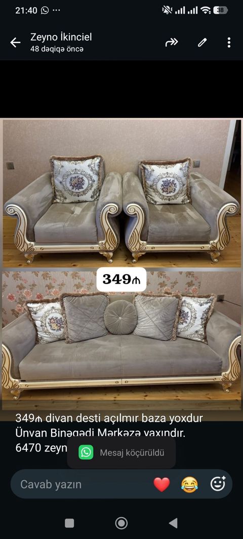 349₼ divan desti açılmır baza yoxdur Ünvan Binəqədi Mərkəzə yaxındır — Bakı