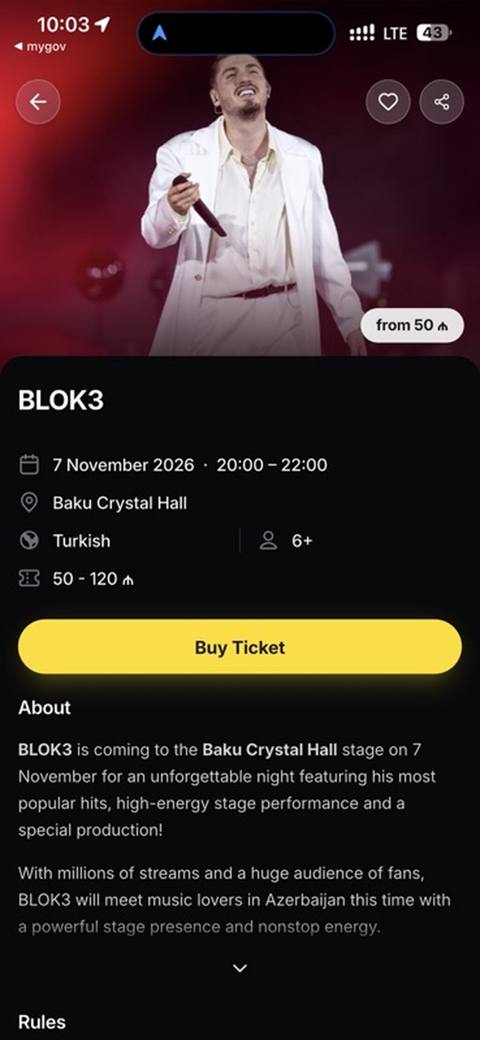 BLOK3 – Konsert biletləri Tədbir: - Tarix və saat: 7 noyabr 2026 — Bakı