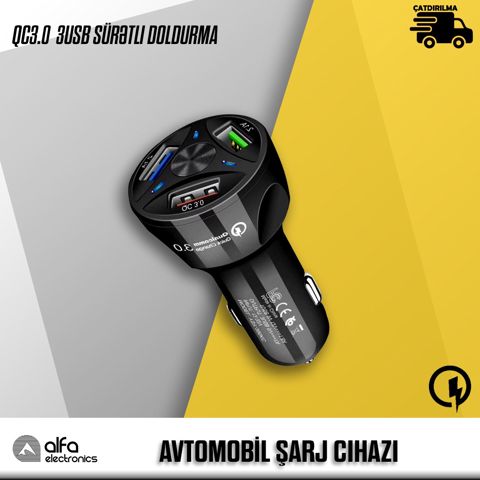 "QC3.0" sürətli doldurma avtomobil şarj cihazı — Bakı