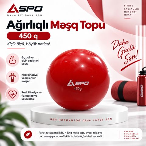 Fitnes topu Aspo, 7 sm, qırmızı, 450 q — Bakı
