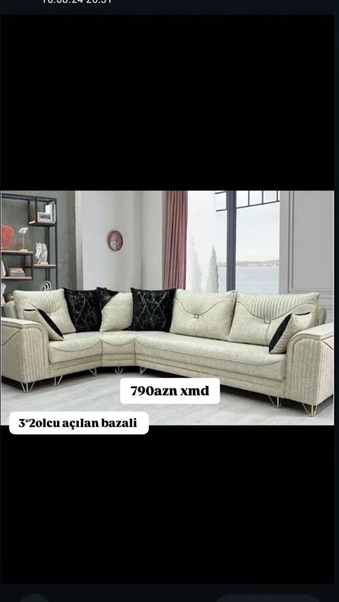 L‑şəkilli künc divan - Ölçü: təxminən 3×2 m (şəkildə qeyd edilib — Bakı