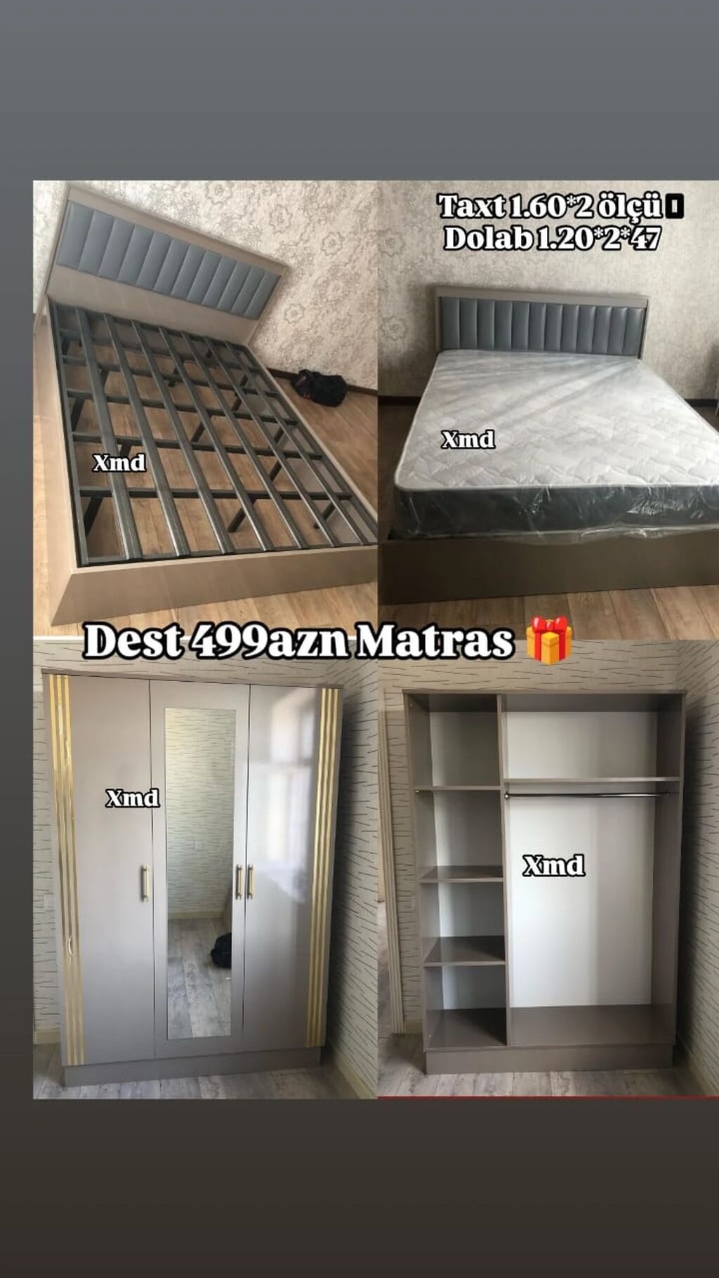 Yataq otağı dəsti - Taxt: ölçü 1.60 2.00 m, yumşaq başlıq, möhkəm — Yataq otağı mobilya dəstləri, Bakı