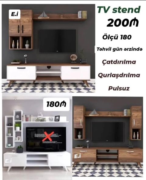 TV stendləri – bir neçə model və rəng - Ümumi ölçü: 180 sm (bəzi — Bakı