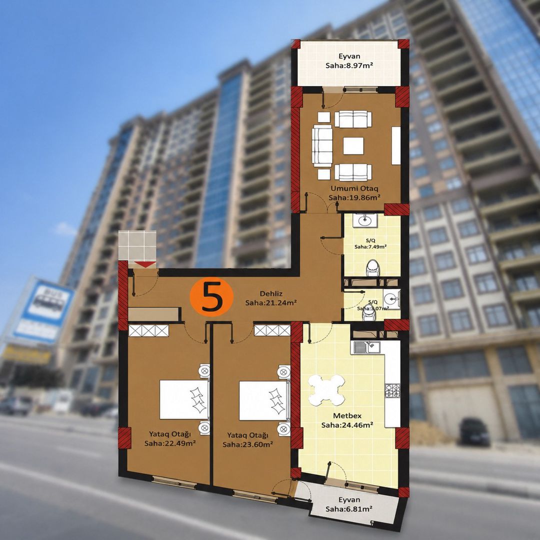 Satılır 3 otaqlı yeni tikili 140 m² — Mənzil, Bakı (2)