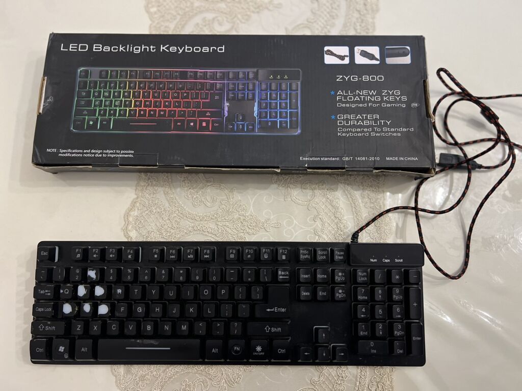 ZYG-800 LED Backlight klaviatura satılır. Vəziyyəti yaxşıdır, çox az — Klaviaturalar və siçanlar, Bakı (2)