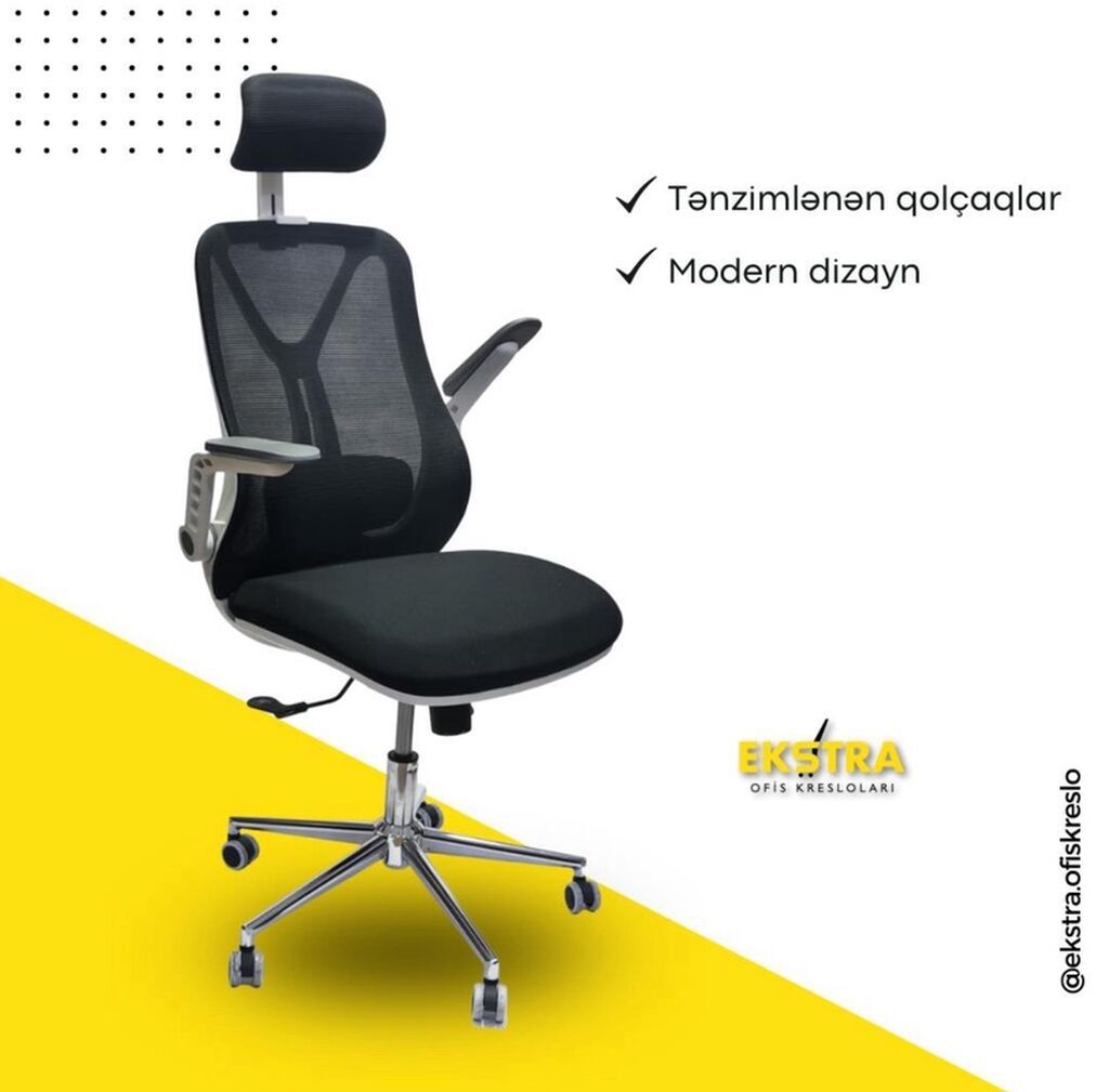Yeni, Təkərli, Qolları tənzimlənir, Parça — Ofis mebeli, Bakı (6)
