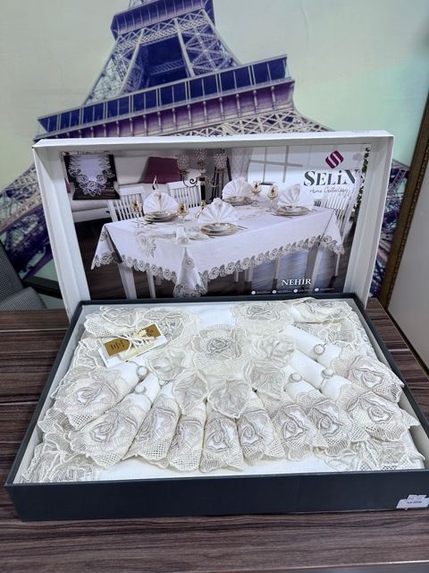 Süfrə Selin SHA-00005949, lüks kətan, ağ, 160x300 sm — Bakı
