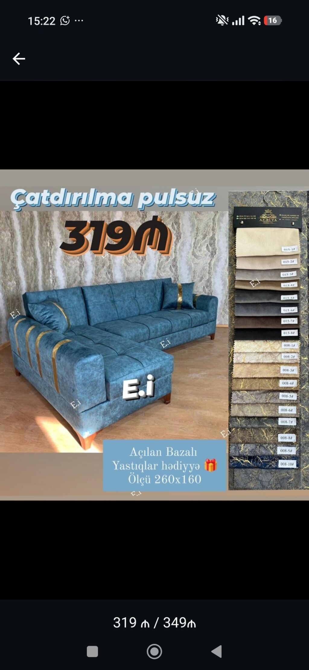 Açılan-bazalı L formalı künc divanı - Ölçü: 260 x 160 sm - Mexanizm — Divanlər, Bakı