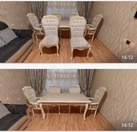 Qonaq otağı üçün, İşlənmiş, Dördbucaq masa, 6 stul — 350 ₼ · Baku · Masalar və stullar Qonaq otağı üçün, İşlənmiş, Dördbucaq masa, 6 stul — Baku