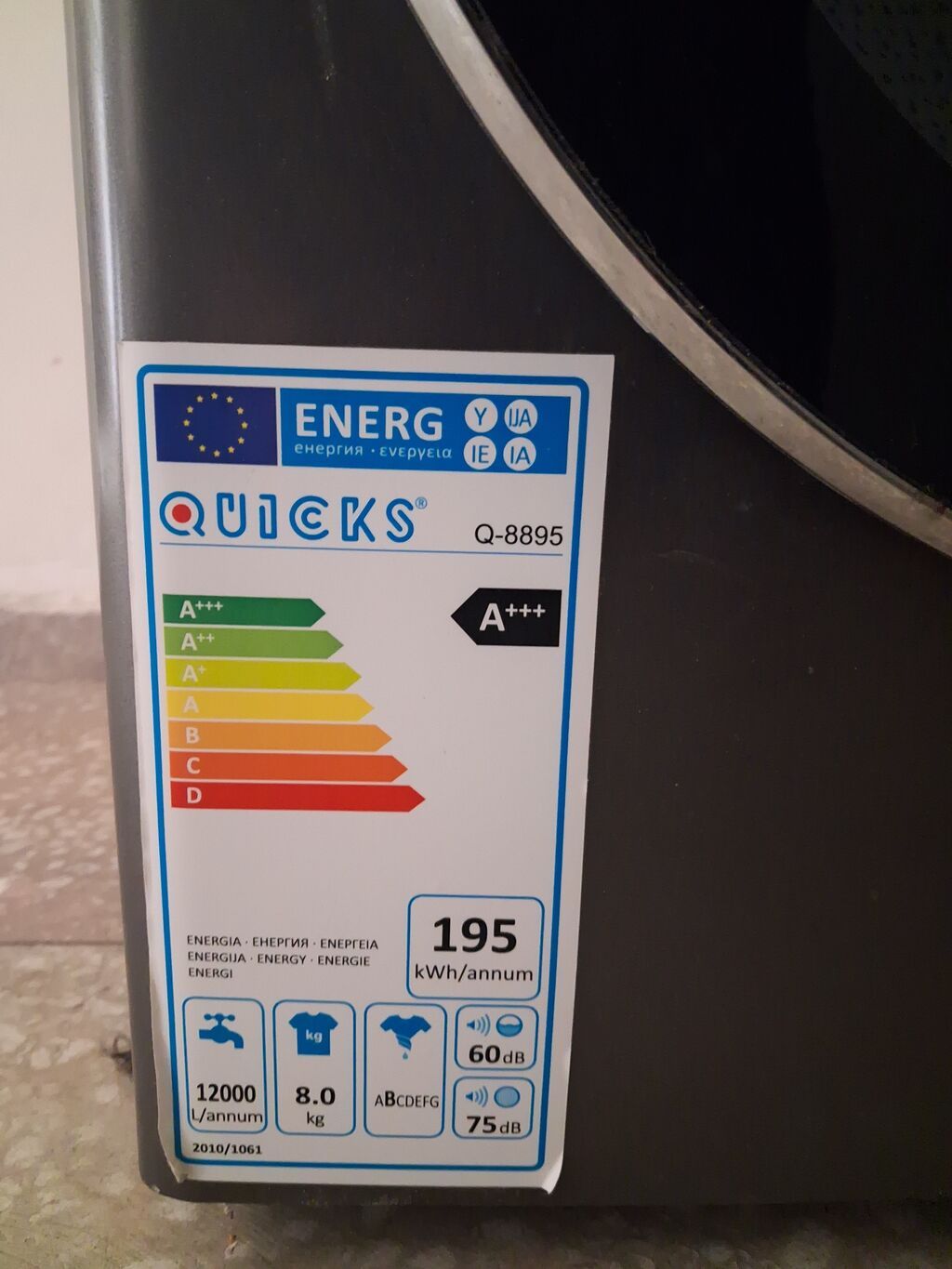 Quıcks Q-8895 önyükləməli paltaryuyan maşın - Enerji sinfi: A — Çamaşır maşınları, Xırdalan (4)