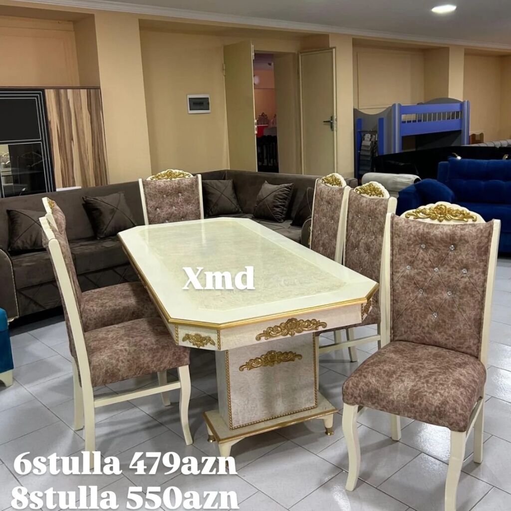 Klassik üslubda yemək dəsti - Dəst tərkibi: düzbucaqlı masa və 6/8 — Masalar və stullar, Bakı