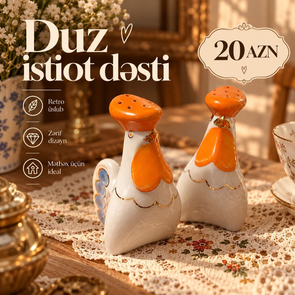 Duz-istiot dəsti - Retro üslubda, zərif dizayna malik keramika dəst — Süfrə sərvisin üçün əşyalar, Bakı