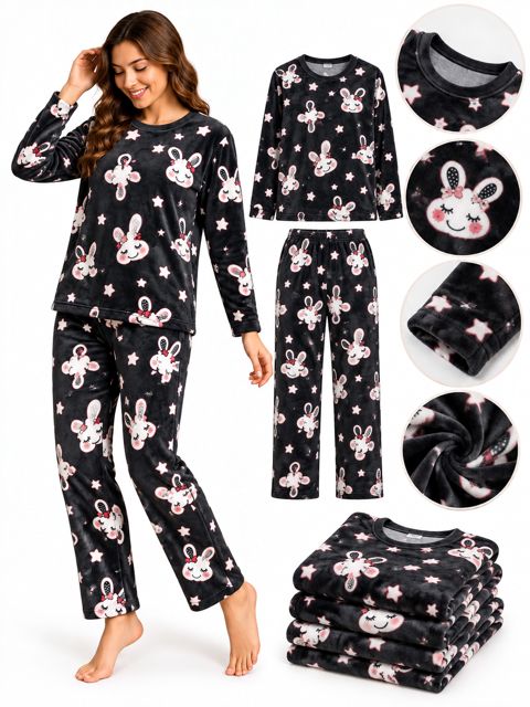 Şalvarlı pijama dəsti, Qara, Velür, ölçü M — Bakı