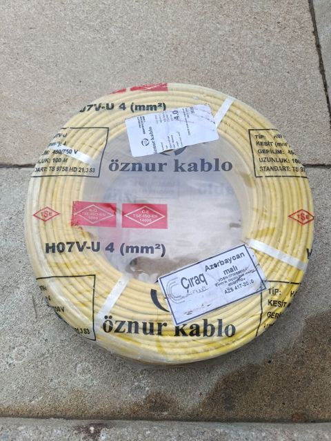 Öznur Kablo H07V-U elektrik kabeli - Tip: H07V-U - Kesit: 4 mm² (tək — Bakı