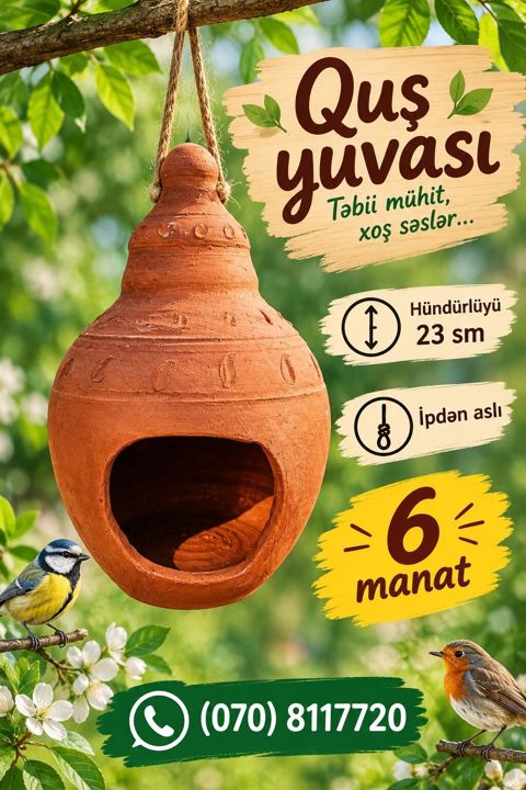 Quş yuvası – təbii mühit, xoş səslər - Material: gil/keramika — 6 ₼ · Bakı · Kunalar Quş yuvası – təbii mühit, xoş səslər - Material: gil/keramika — Bakı