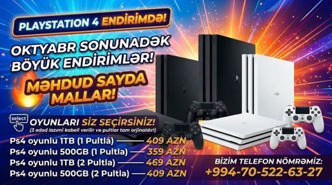 PlayStation 4 oyun konsolları – endirim kampaniyası Əlaqə nömrəsi — Gəncə