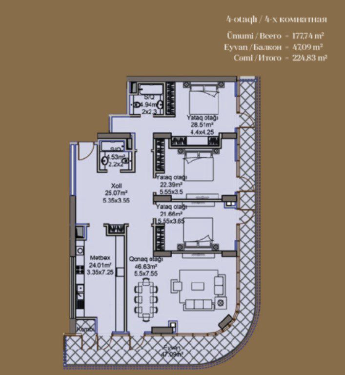 Satılır 4 otaqlı yeni tikili 225 m² — Mənzil, Bakı (5)