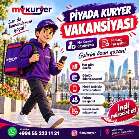 Piyada kuryer tələb olunur, Gündəlik ödəniş — 900 ₼ · Bakı · Nəqliyyat, logistika, anbar Piyada kuryer tələb olunur, Gündəlik ödəniş — Bakı