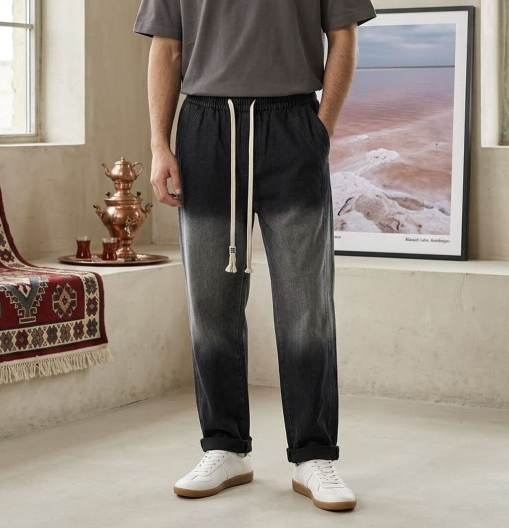 Unisex denim şalvar – qradient (ombre) effekti ilə - Parça: Yüngül — Şalvar, Xırdalan (2)
