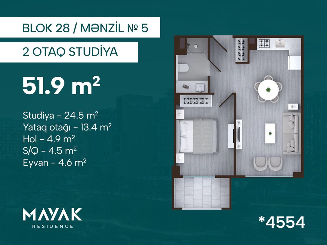 Satılır 2 otaqlı yeni tikili 51.9 m² — Mənzil, Bakı (2)